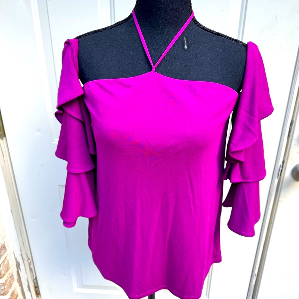 White House Black Market, Fuchsia, Cold Shoulder Top, Size 8
